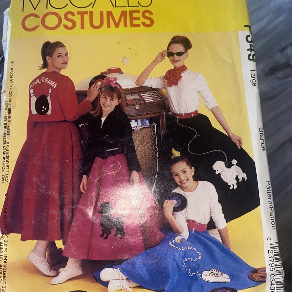 McCall's Costumes P349 50s Poodle Skirts Jacket Scarf Pattern Misses Girls Cut